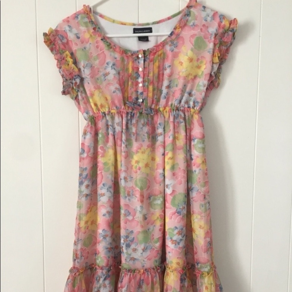 Ralph Lauren Girls Floral Pink Dress Size 14